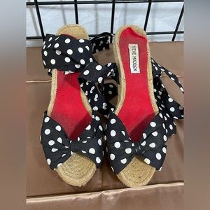 Steve Madden Polka Dot Wedge Ankle Tie Espadrille size 8.5